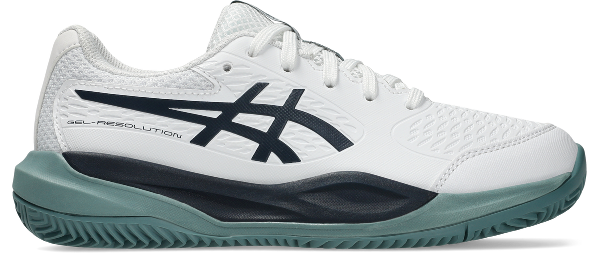 Asics Gel-Resolution X GS Clay Kids Tennis Shoe - White/Midnight, outer side view
