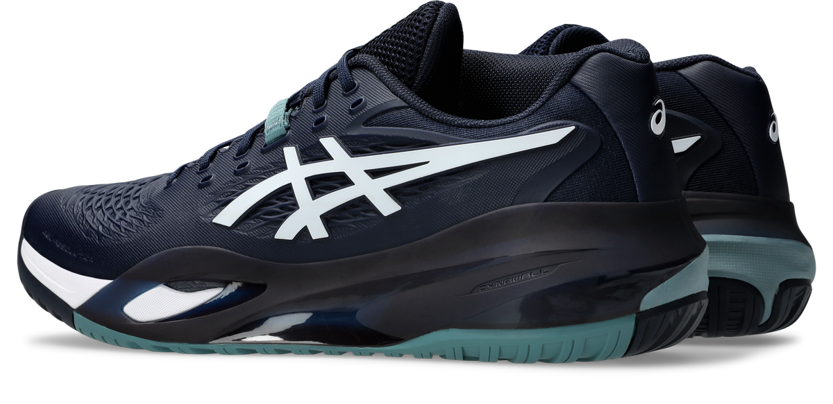 Asics Gel Resolution X Midnight Mens Tennis Shoe, angled view of both shoes