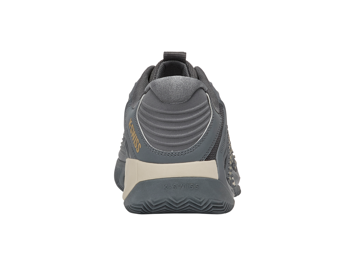 KSwiss Hypercourt Express 3 Clay Grey Mens Tennis Shoe, rear view showing the heel counter