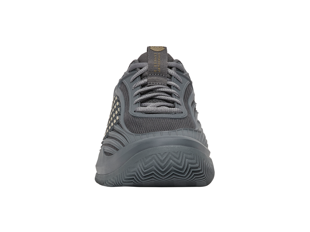 KSwiss Hypercourt Express 3 Clay Grey Mens Tennis Shoe, upper and lacing detail