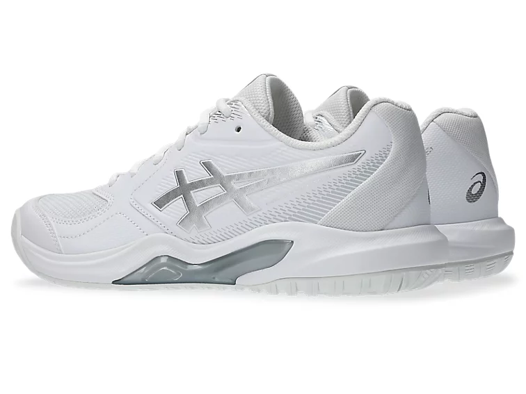 Asics Gel Dedicate 9 White Womens Tennis Shoe, angled back
