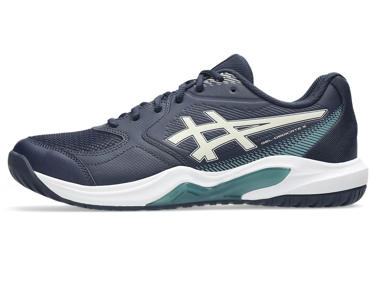 Asics Gel Dedicate 9 (2E) Midnight Mens Tennis Shoe, outer side, left shoe