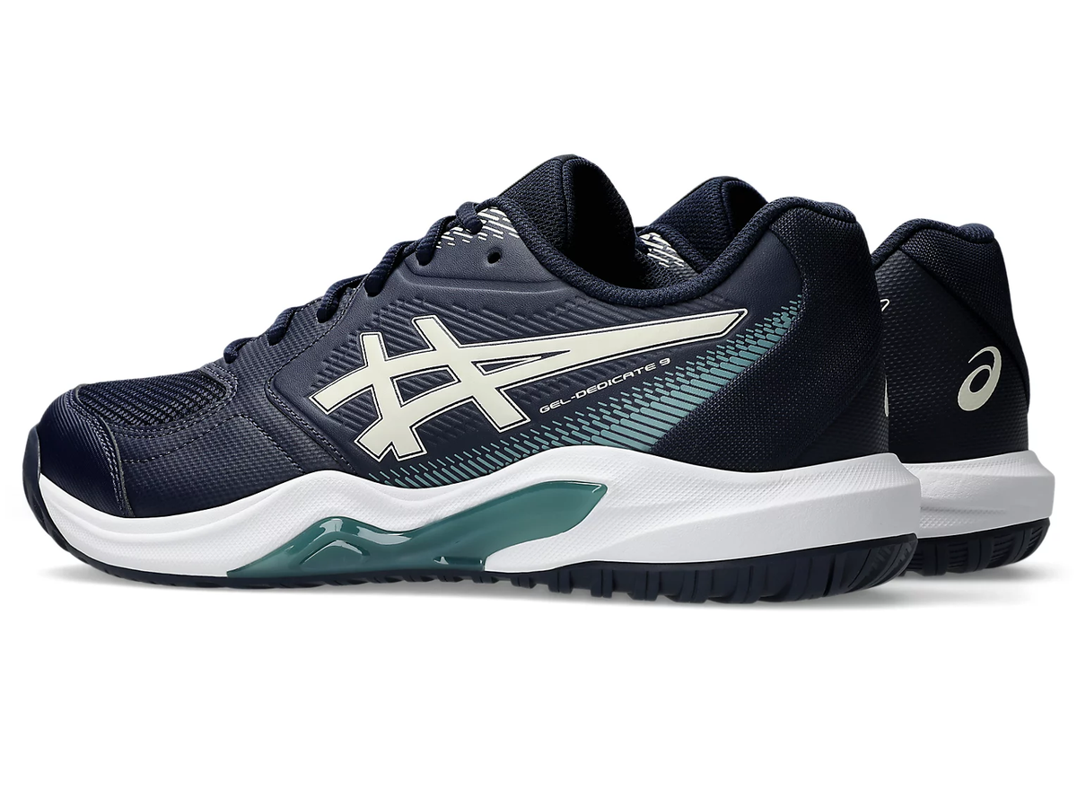 Asics Gel Dedicate 9 (2E) Midnight Mens Tennis Shoe, angled back