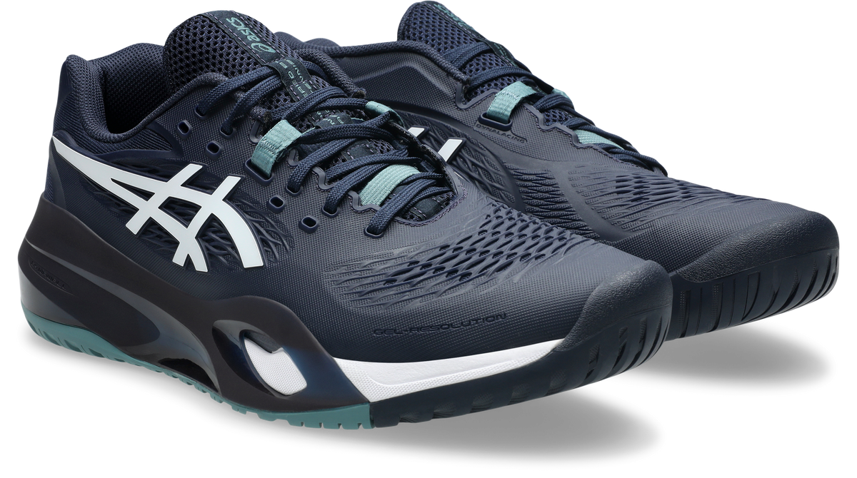 Asics Gel Resolution X Midnight Mens Tennis Shoe, angled view of both shoes