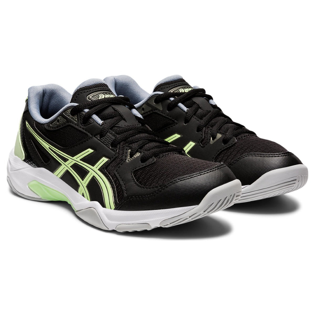 Asics Gel Rocket 10 Squash Shoe Women, angled front view of both shoes