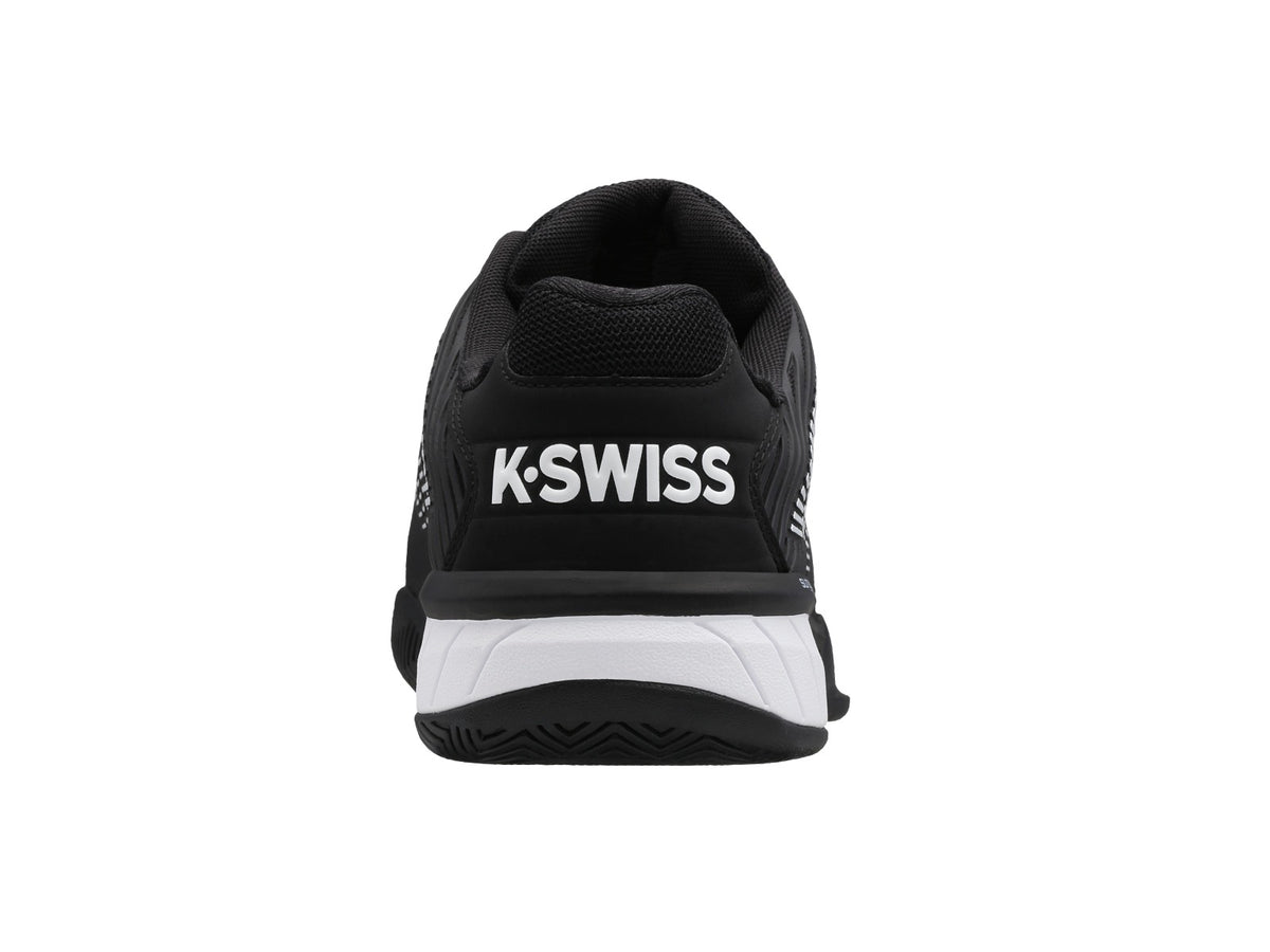 KSwiss Hypercourt Express 2 Black/White Mens Tennis Shoe, rear view showing the heel counter